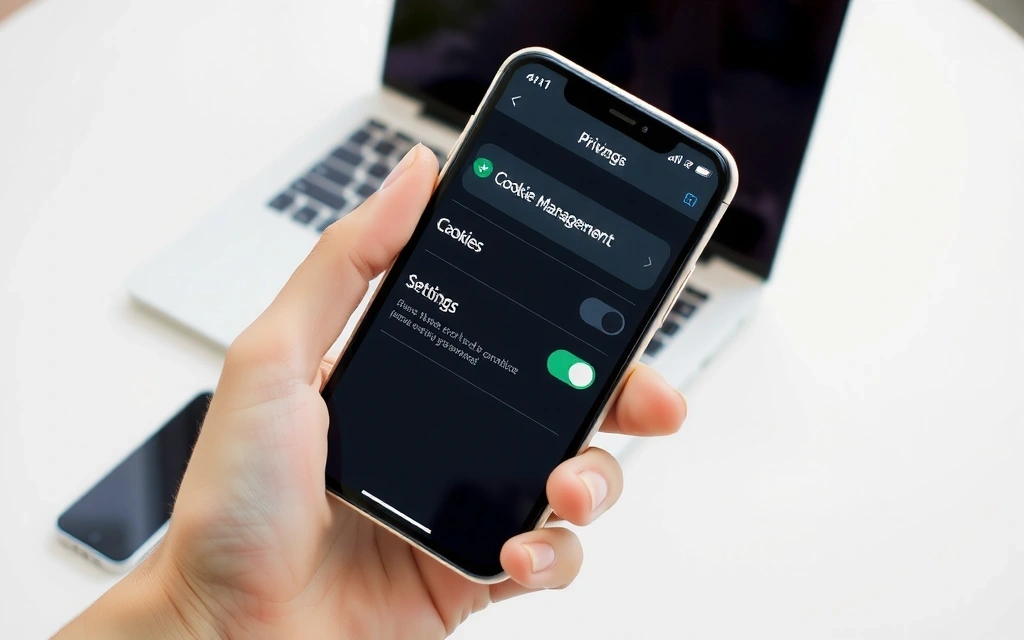 Mână care ține un smartphone cu setări de confidențialitate pe ecran
