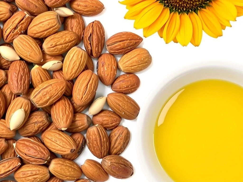 Migdale, semințe de floarea-soarelui, ulei de măsline, minimalist, fără text